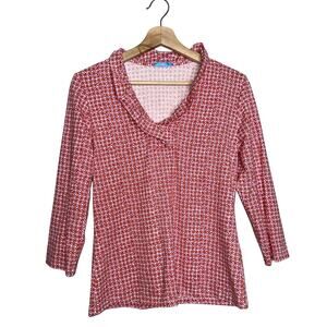 J. McLaughlin Durham Ruffle Collar Catalina Cloth Pink Red Geometric Top Small